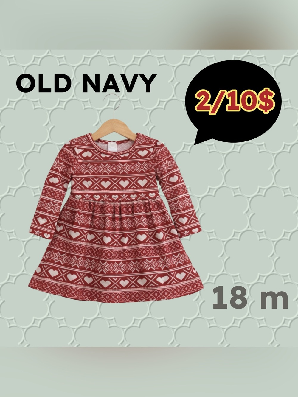 🌈2/10$🇺🇸👍GUC OLD NAVY | 18 mo | Festive Red & White long sleeves toddler dress